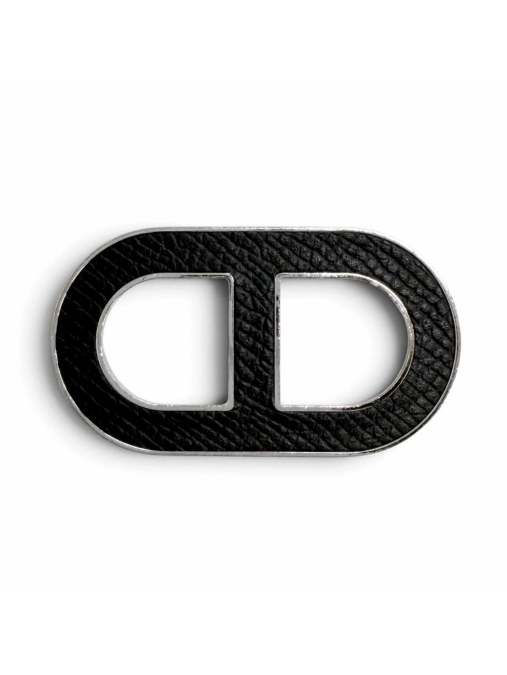 Hermes Chaine D'ancre Brooch Leather Silver Black